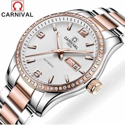 CARNIVAL Brand Luxury Rose Gold Automatic Mechanical Watch Men Fashion Business Wristwatch Waterproof Luminous Relogio Masculino