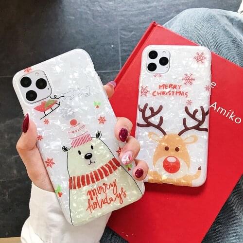 Christmas Phone Case For iPhone XR XS MAX X 11 Pro Max Cases for iPhone 7 8 Plus Shell Xmas Phone Back Cover Soft Snowflake