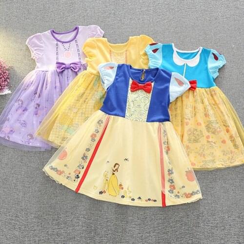 Disney Kids Dresses for Girls Snow White Princess Dress Christmas Halloween Childrens Clothing Elegant Cartoon Bow WD-9099