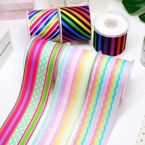 DIY Cartoon Stripes And Grids Printed Grosgrain Ribbon For Craft Supplies Sewing Accessories 5 Yards. 14950