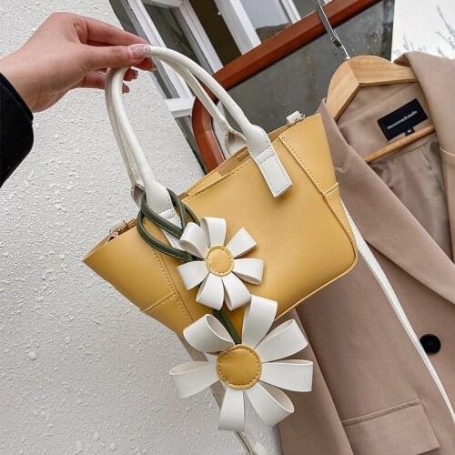 Bucket Design PU Leather Small Crossbody Bags For Women 2021 Trend Brand Luxury Fashion Flowers Lady Simple Handbags and Purses