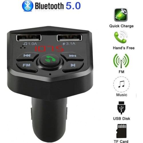 FM Transmitter Aux Modulator Bluetooth 5.0 Handsfree Car Audio MP3 Player With 3.1A Quick Charge Dual USB Car Charger Support TF