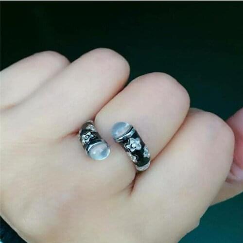 Moonstone ring Free shipping Natural real moonstone 925 sterling silver Per jewelry 5*5mm 2pcs