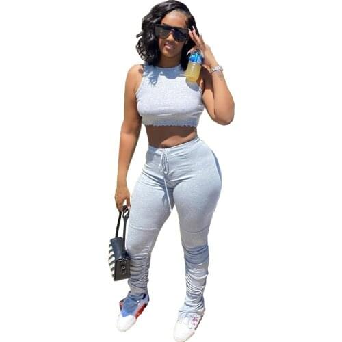Two Piece Set Women Fashion Tracksuit Fitness Crop Top Stacked Leggings 2 Piece Pants Sets Womens Vacation Outfits Sportswear