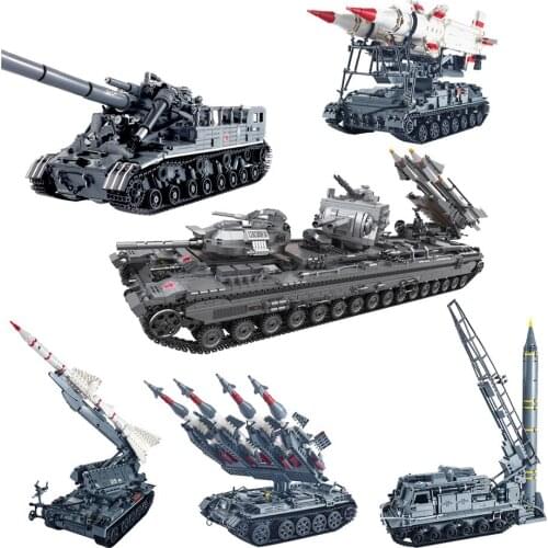 MOC Tank Building Blocks Military Series Rocket launcher tank Missle Armored Vehicle Tractor Bricks 3D Model Toys Sets Kid Gifts