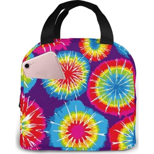 Tie Dye Colorful Lunch Food Box Bag Fashion Insulated Thermal Food Picnic Lunch Bag for Women kids Men Cooler Tote Bag