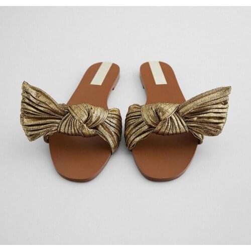 Summer gold bow tie women slide beach casual slip on women flats