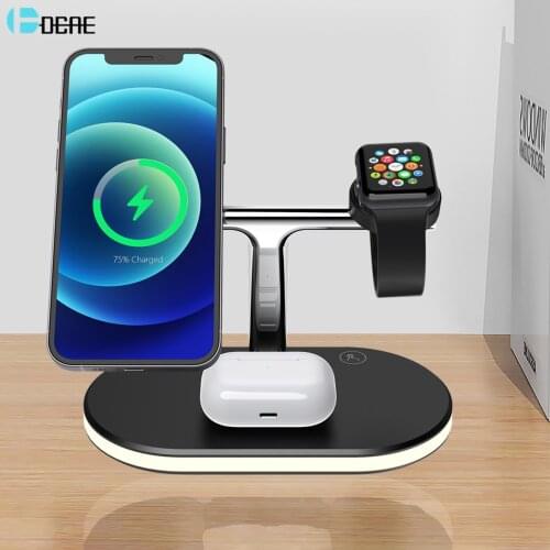 DCAE 3 in 1 Magnetic Fast Charging Station 15W Wireless Charger Stand For iPhone 12 Pro Max For Apple Watch 6 5 4 3 Airpods Pro