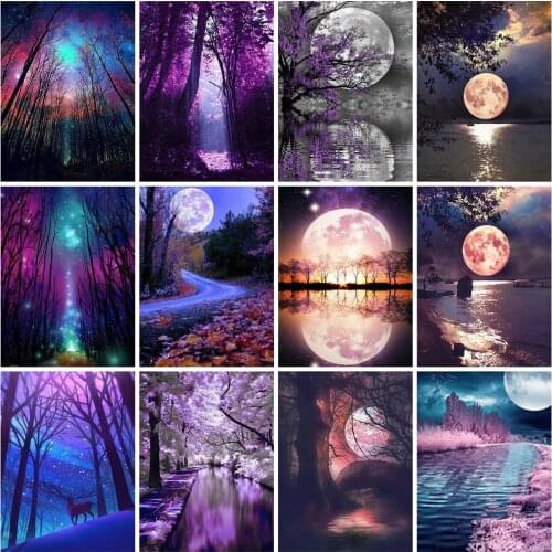 MomoArt 5D DIY Diamond Painting Moon Bead Embroidery Diamond Mosaic Full Square Drill Landscape Kits Night Wall Decor
