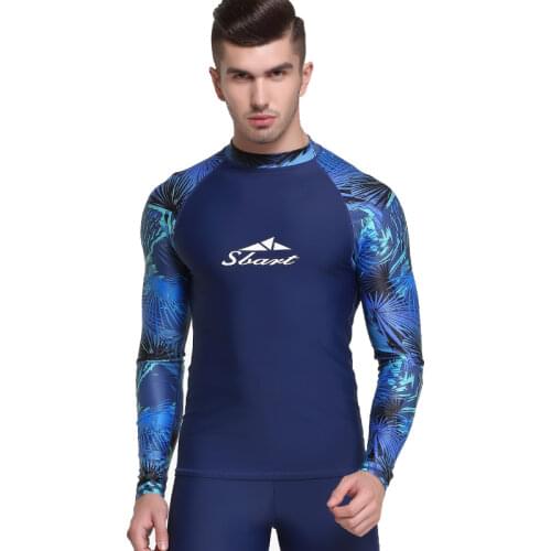 Sbart Mens Long Sleeve Rashguard Swim Shirt UV Sun Protection UPF 50+ Swimming Surfing Top Basic Layer Skin for Wetsuit Blue