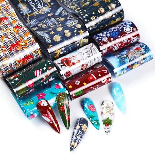 10 Roll Holographic Nail Foil Set Christmas Stickers for Nails Nail Art Transfer Sticker Halloween Manicure Tips Decoration