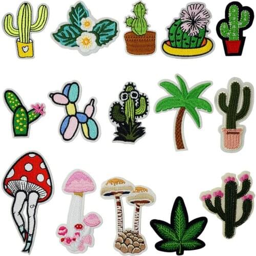 Cactus Mushroom Iron On Patch Badge Fabric Textile Sewing Epaulette Logo Beautiful Highlight Unique Personality Cool Decoration