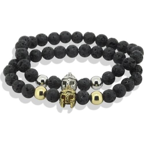 2016 New natural matte/regalite/lava volcanic 8mm stone beads head bracelet beaded gold/silver ancient helmet men beads bracelet