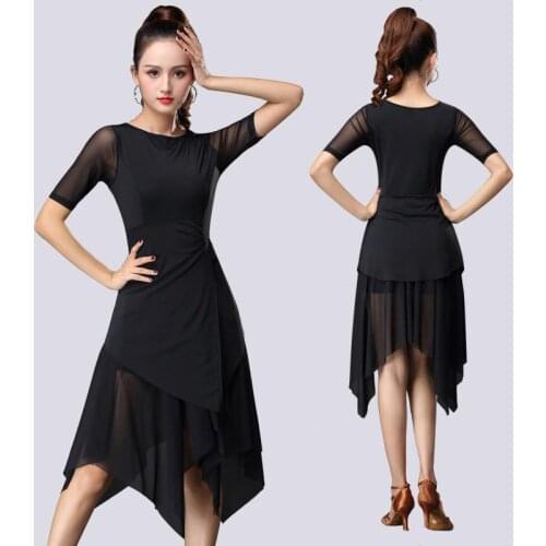 2019 New Fashion Sexy Short-sleeve Latin Dance Practice Clothes Ballroom Dance Dress One-piece Dress For Women Ballroom Costumes