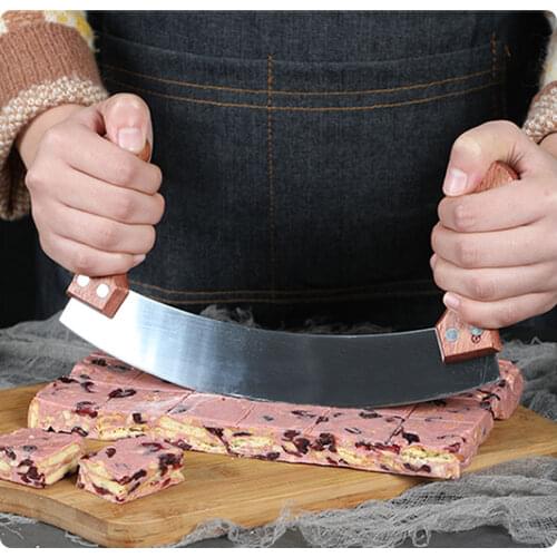 Vegetables Herb Pizza Cutter Slicer Chopper Blade Knife Cutting Tool Wooden Handle Pie Cake Rocker Home Kitchen Supplies