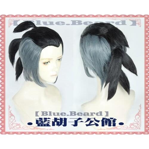 Anime Pokemon Sword and Shield Raihan Cosplay Wig Short Black / Grey Blue Layered Heat Resistant Synthetic Hair Wig + Wig Cap