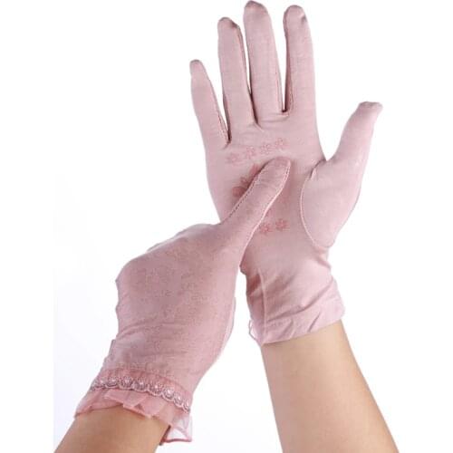 New Pink Gloves Women Summer Outdoor Sunscreen Anti-UV Driving Gloves Lace Slip Resistant Touch Screen Phone Glove Gants Femme