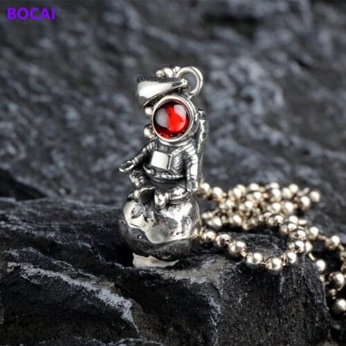 BOCAI S925 Sterling Silver Charm Pendants 2021 Popular Cosmonaut Hanging Jewelry Pure Argentum Buddhist Amulet for Women Men