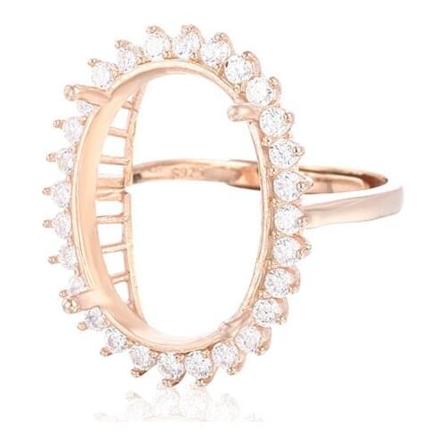 Adjustable Ring Blank for 7x9mm/8x10mm/10x14mm/12x16mm/13x18mm Oval Cabochons Ring Setting Rose Gold Plated 925 Silver Zircon