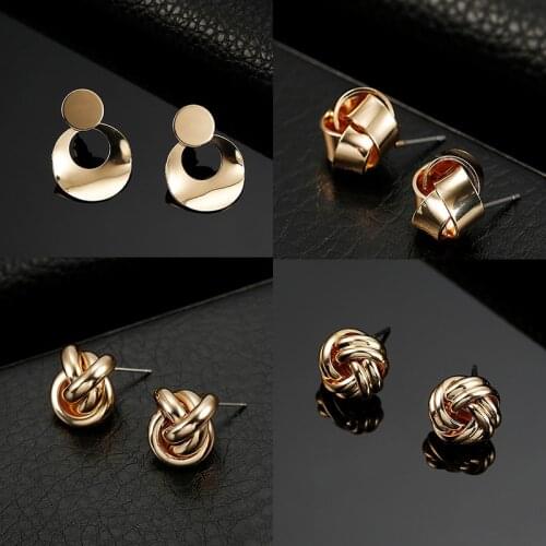 Korean Round Circle Stud Earrings for Women Simple Bow Small Twist Earring Fashion Ear Jewelry Wedding Gift