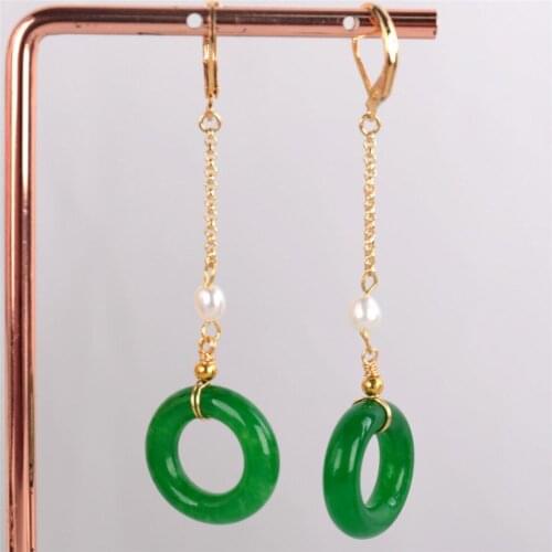 Natural Green jade Ring Earrings Dangle 18KGP Chain Ms gift Wedding Thanksgiving Accessories Lucky Halloween Ear stud Beautiful