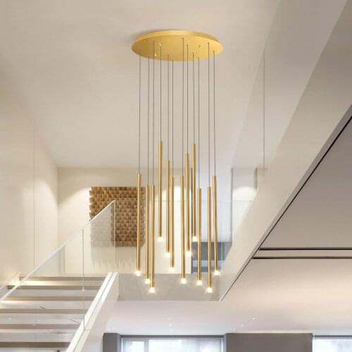 Modern minimalist stair chandelier ceiling Nordic villa chandelier lighting gold / black / for cafe restaurant led hanging lamp