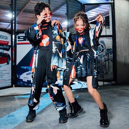 Kids Modern Street Dance Costumes Long Sleeve Jacket Boys HipHop Suit Girls Jazz Dance Clothing Festival Party Clothes DQL4927