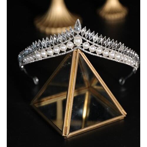 Silver Colour Pearl Princess Crystal Tiaras and Crowns Headband Bridal Prom Crown Wedding Party Accessiories Hair Jewelry