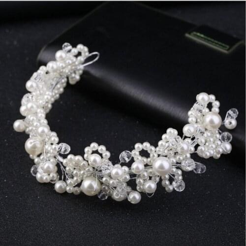 Handmade White Red Pearl Hairwear Tiaras Crown Flower Vine Branch Bridal Hair Ornaments Wedding Hair Jewelry Accessories