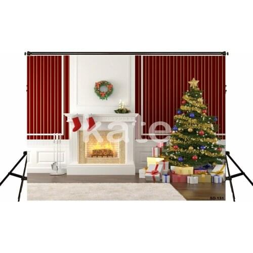 VinylBDS Warmth Christmas Backdrops Photography Stove Christmas Tree Backgrounds For Photo Studio Socks Photographic Background
