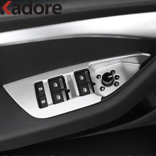 Interior Window Lift Switch Cover Trim For Audi Q5 2018 2019 2020 Carbon Fiber Door Armrest Panel Trims Car Accessories 4pcs LHD