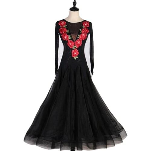 Ballroom Dance Dresses Women Standard Dance Waltz Tango Competition Dancing Wear Sexy Rose Embroidery Performing Clothes DL4566
