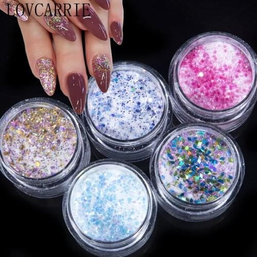 1 Jar Popular Acrylic Nail Powder Dipping Powders Holographic Glitter Pigment Sequins Nail Art Decorations for Builder Gelpolish