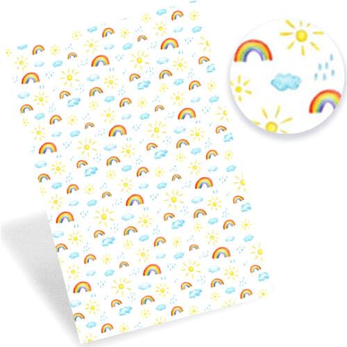 JOJO BOWS 22*30cm/A4 1pc Faux Leather Sheets Cute Cartoon Rainbow Printed Synthetic Leather Fabric For Crafts DIY Hair Bows Bags