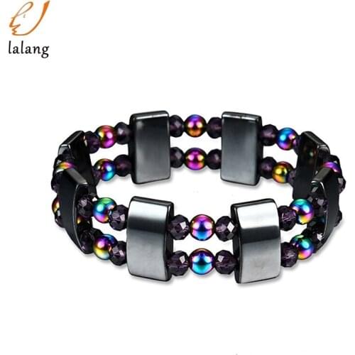 1Pc Weight Loss Round Black Stone Magnetic Therapy Bracelet Health Care Magnetic Hematite Stretch Bracelet For Men Women