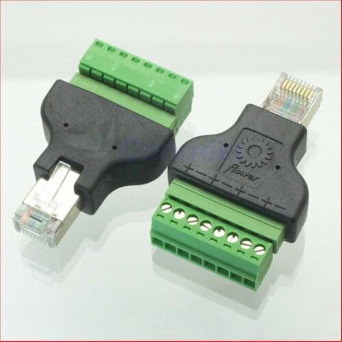 10pcs/lot Ethernet 8P8C RJ45 male plug to AV Terminal Connector Adapter CCTV Radio