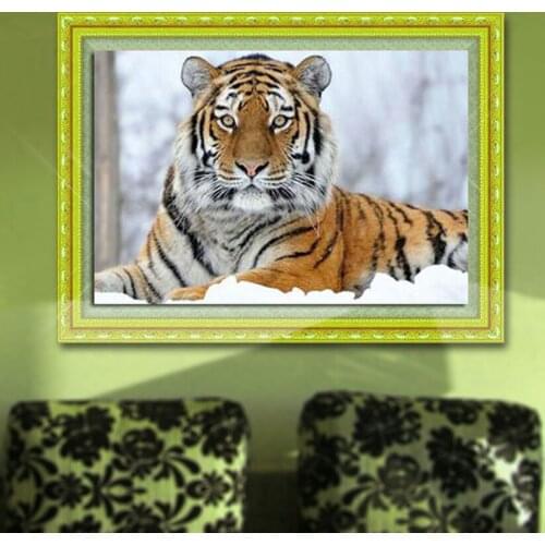 2016 New 3D Diy Diamond Painting Tiger Diamond Embroidery All Drill The Tiger In The Snow Square Drill Decoration Picture