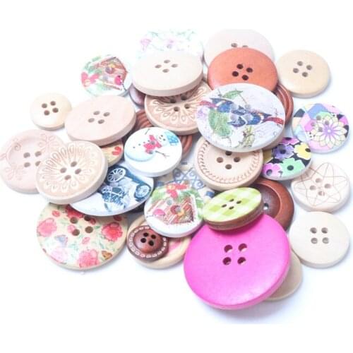 Mix Wooden 4 hole Series Pattern Scrapbooking Craft For Handmade Accessory Sewing Home Decoration DIY 30pcs one pack