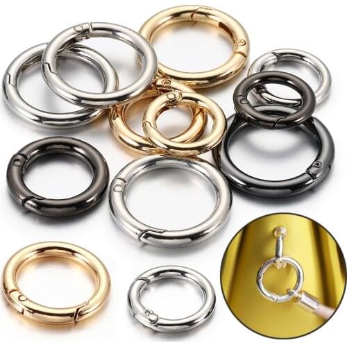 5pcs Openable Metal Sping Clasp Ring Round Carabiner Keychain Clips Hook Dog Buckles Bag Chain Connector for Jewelry Making DIY