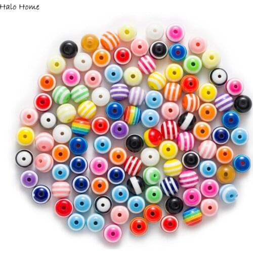 50pcs Mixed Round Resin Stripe Spacer Beads Jewelry Making Bracelet Necklace Sewing Handmade Shoes Bags Clothing Garment 8-14mm