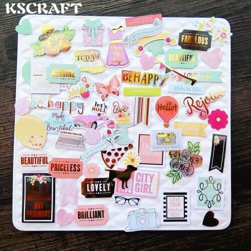 KSCRAFT Be Happy Foil Paper Die Cuts for DIY Scrapbooking/photo album Decoration Card Making Crafts 55pcs