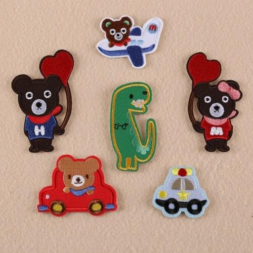 6Pcs/lot Cartoon Bear Dino Boy Girl Iron On Patches Embroidered Clothes Patch For Clothing Clothes
