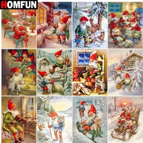 HOMFUN Diamond Painting Full Square/Round Diamond "Santa giftSnowfield" Pattern Embroidery Cross Stitch 5D Rhinestone Painting