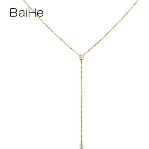 BAIHE Solid 18K Yellow Gold 0.10ct H/SI Natural Diamonds Wedding Women Trendy Fine Jewelry beautiful Diamond Necklaces