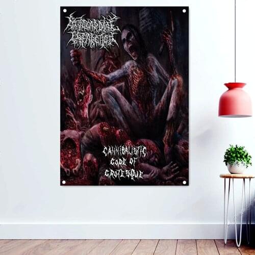Cannibal Rock Music Banners Flags Scary Bloody Skeleton Wall Art Vintage Death Metal Artworks Posters Prints Painting Wall Decor