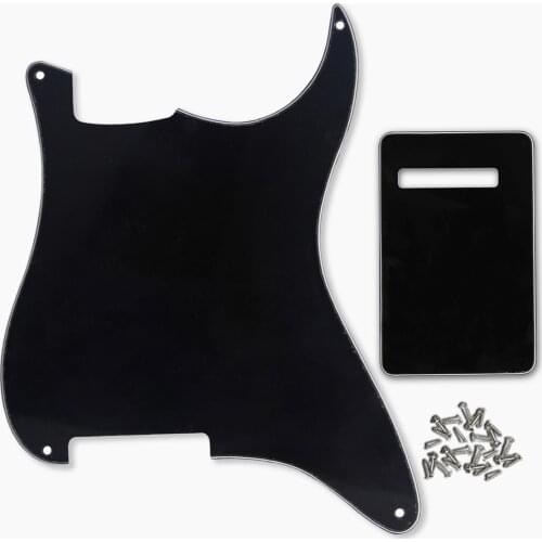 FLEOR Black 3Ply Electric Guitar Pickguard Blank Material Scratch Plate 4 Hole with Screws for Strat Style Guitar Parts Custom