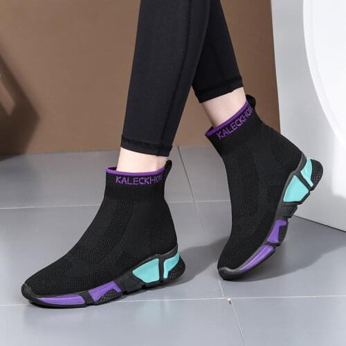 Breath Ankle Boot Women Sport Socks Shoes Female Sneakers Leisure Elasticity Wedge Platform Running Soft Sole Big Size 41