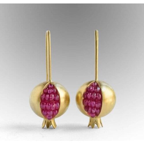 FYJS Unique Light Yellow Gold Color Geometric Shape Garnet Stone Dangle Earrings for Women Jewelry