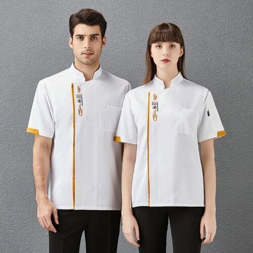 Hotel Kitchen Bakery Chef Uniform 2021 Short Sleeve Cook Coat Catering Restaurant Cooking Patisserie Canteen Work Wear Jackets