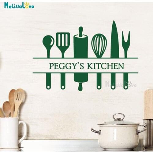 Personalized Name Kitchen Wall sticker Cook Tool Custom Home Decor Waterproof Removable Vinyl Decor Mural BD522